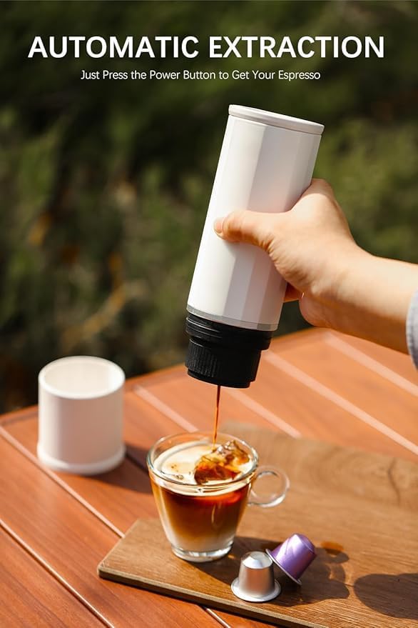 portable coffee maker15 Bar Mini Coffee Maker USB-C & Car Charger, Lightweight Espresso Maker (White)
