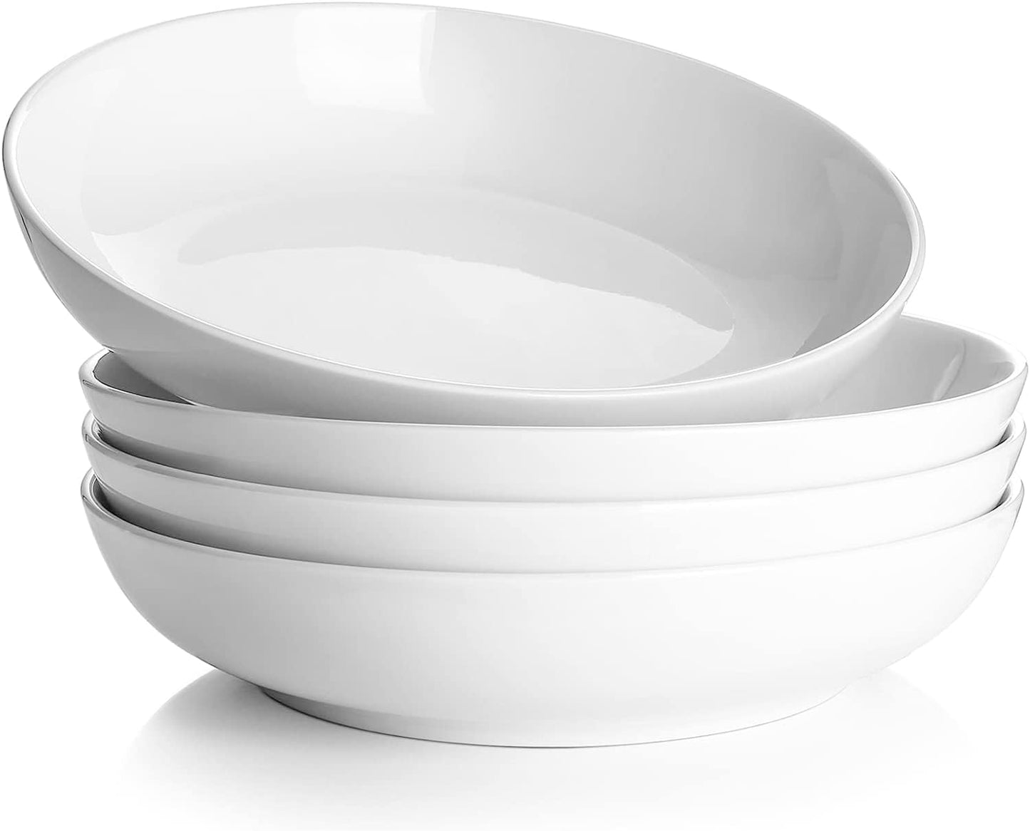 DOWAN 8.5" Pasta Bowls Set of 4, 30oz White Ceramic Shallow Dinner Bowls for Salad, Soup & Pasta, Stackable and Easy to Clean, Ideal for Everyday Use & Housewarming Gift