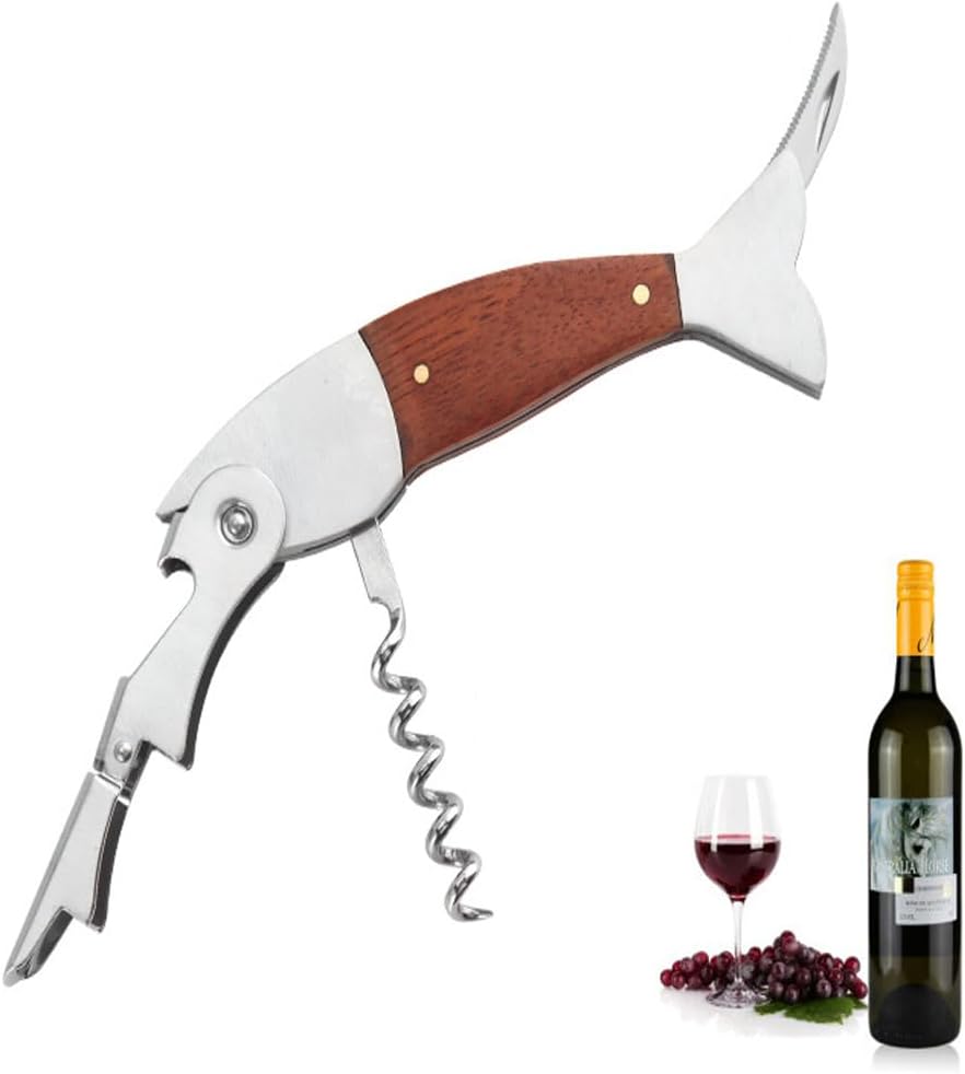 Unique Fish Corkscrew, Professional Waiters Corkscrew Wine Key Bottle Opener,Manual Wine Key for Servers, Waiters, Bartenders and Home Use (Brown fish)