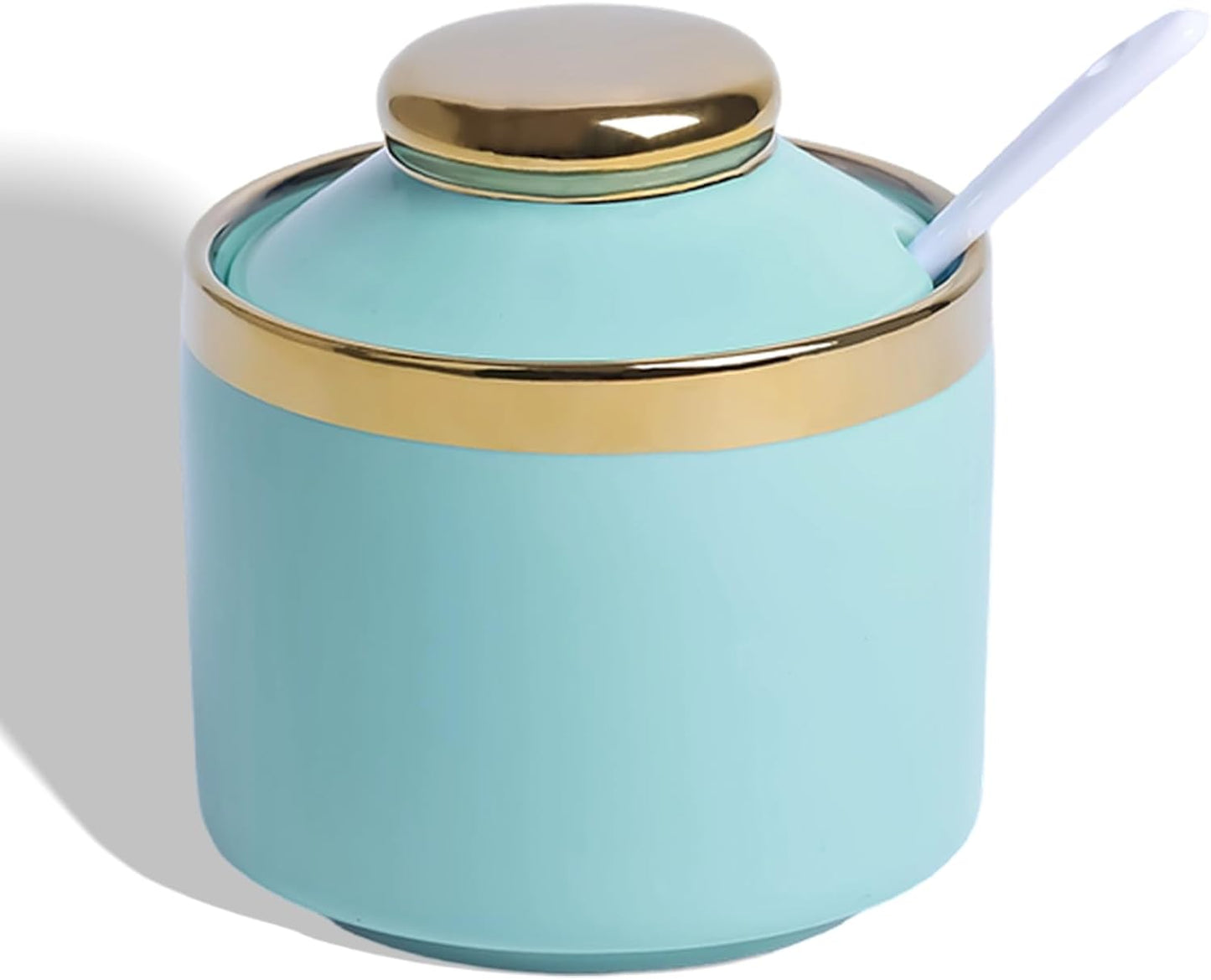 HAOTOP 8 oz Sugar Bowl with Lid and Spoon, Simple Ceramic Sugar Jar Sugar Dispenser Sugar Container Coffee Bar Accessories, Modern Kitchen Countertop Canisters, Turquoise