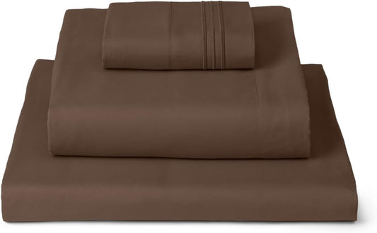 Mellanni Twin XL Sheets Set - 3 PC Iconic Collection Bedding - Hotel Luxury, Extra Soft, Cooling Bed Sheets - Wrinkle, Fade, Stain Resistant (Twin Extra Long, Brown)