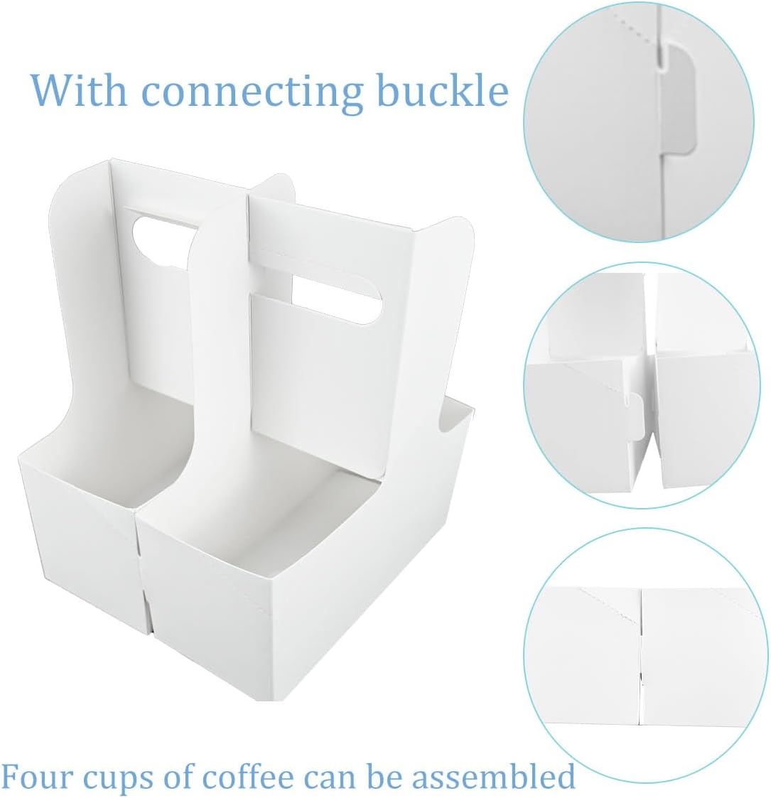 Cunguv Drink Carrier with Handle for 2-Cup Kraft Paperboard Handled Coffee Cup Holder Take Out Cup Cup Carriers 20 Count White