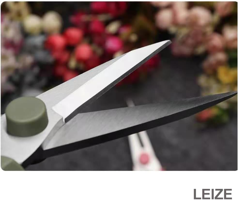 Leize Flower Scissors, Premium Thickened Stainless Steel Floral Shears, Strong Pruner for Flowers, Branches and Leaves (Grey Green Slender 2Pics)