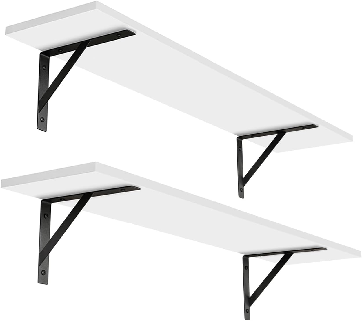 DINZI LVJ Long Wall Shelves, 31.5 x 7.9 x 6.1 Inches, Set of 2 White Floating Shelves, Easy-to-Install, Large Storage Ledges with Sturdy Metal Brackets for Living Room, Bathroom, Bedroom, Kitchen