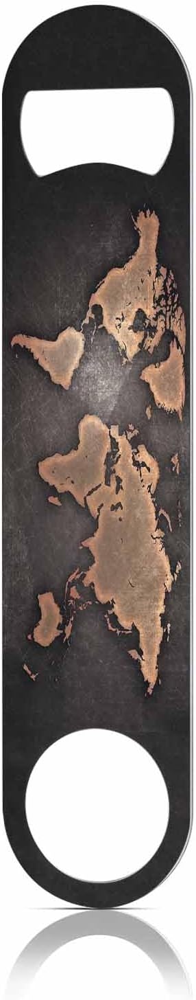 Vintage World Map Stainless Steel Bottle Opener Aged Retro Black Brown Seven Continents Map Flat Beer Bottle Opener Keychain for Home Kitchen Bar Restaurant Party Birthday Gift