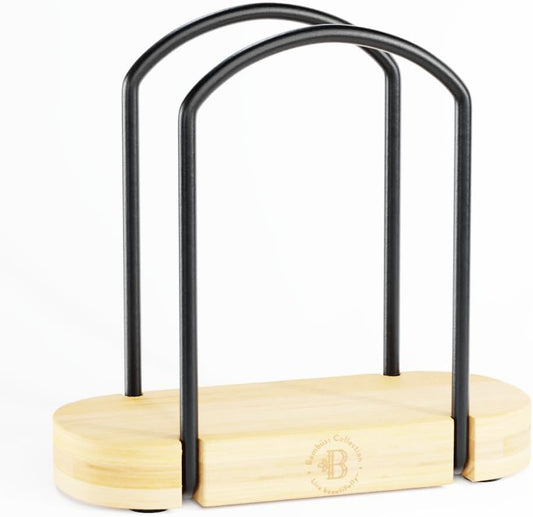 Napkin Holder for Table - Bamboo and Black Iron Standing Napkin Dispenser, Non-Slip Paper Napkin Holder for Kitchen, Farmhouse, Dining Table, Restaurant, Outdoor Use - Rustic and Elegant Design