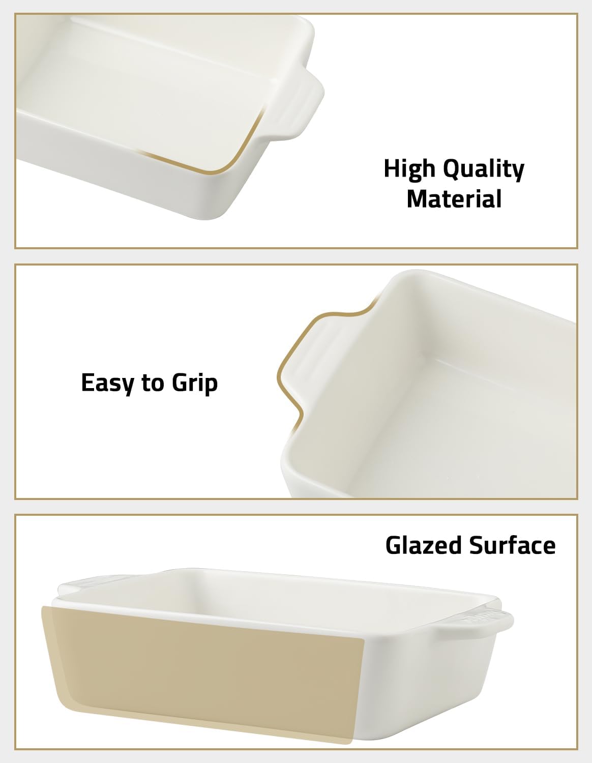 Sweejar Ceramic Bakeware Set, Rectangular Baking Dish for Oven Lasagna Pans for Cooking, Kitchen, Cake Dinner, Banquet and Daily Use, 11.8 x 7.8 x 2.76 Inches of Casserole Dishes (Beige)