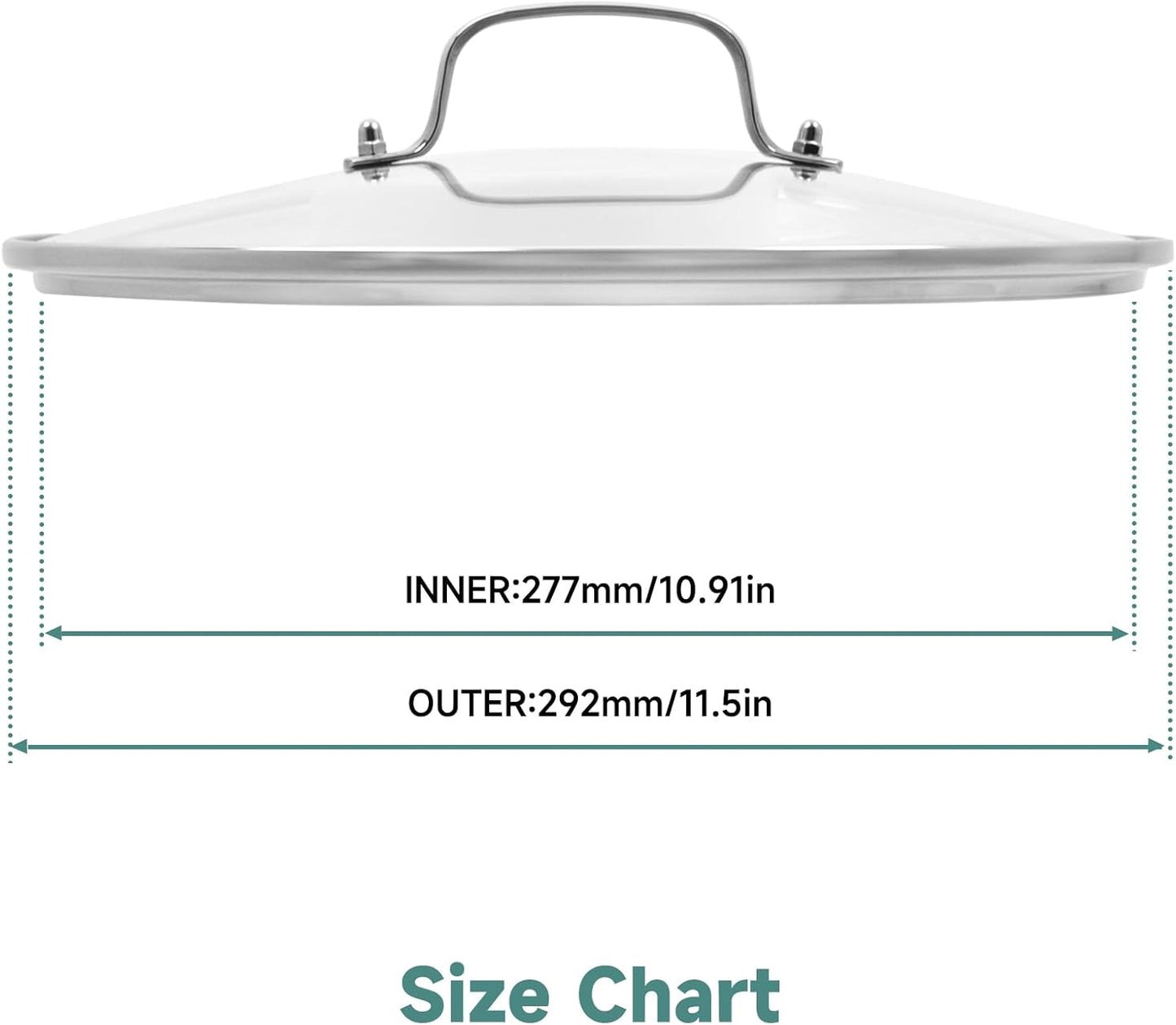 11 IN Glass Lid with Stainless Steel Handle for Frying Pan, Tempered Replacement Cover Compatible for All Cookware for Skillets, Round Cast Iron Aluminium, Stainless Steel Pans & Pots 276mm-292mm