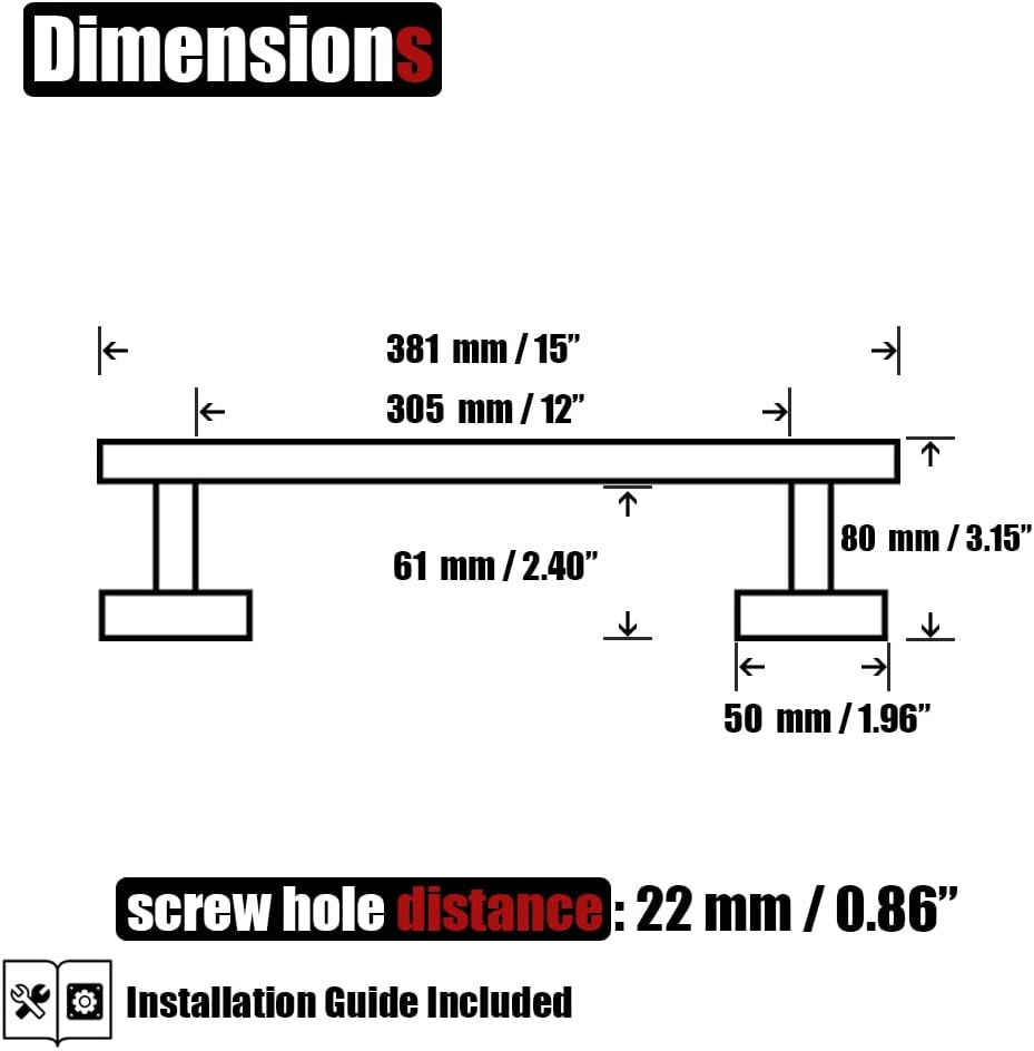 JQK Black Towel Bar, 12 Inch 304 Stainless Steel Thicken 0.8mm Hand Towel Rack, Bathroom Towel Holder Matte Black Wall Mount, Total Length 15 Inch TB110L12-PB