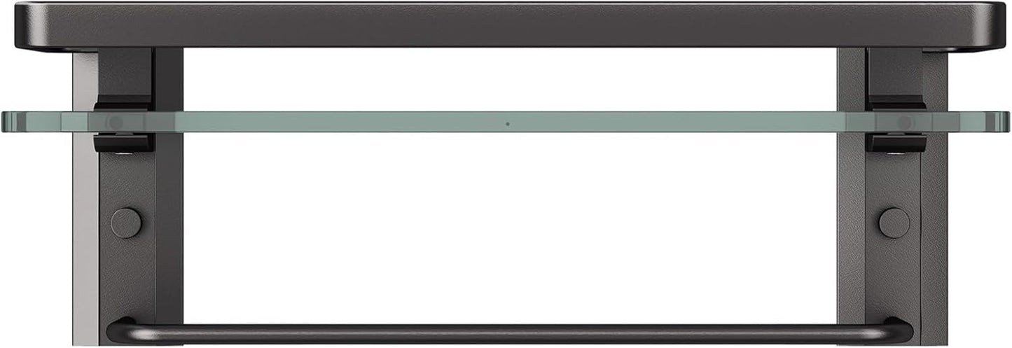 Danpoo Bathroom Wall Shelf with Towel Bar, Clear Tempered Glass, Hand Towel Holder (Matte Black)