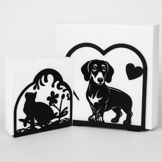 Decorative Cat and Dog Napkin Holder – Metal Napkin Organizer for Everyday & Cocktail Napkins – Cute cat Coffee filter holder size #2 & #4 for Kitchen Table Decor Gift for Animal Lovers 2-Pack