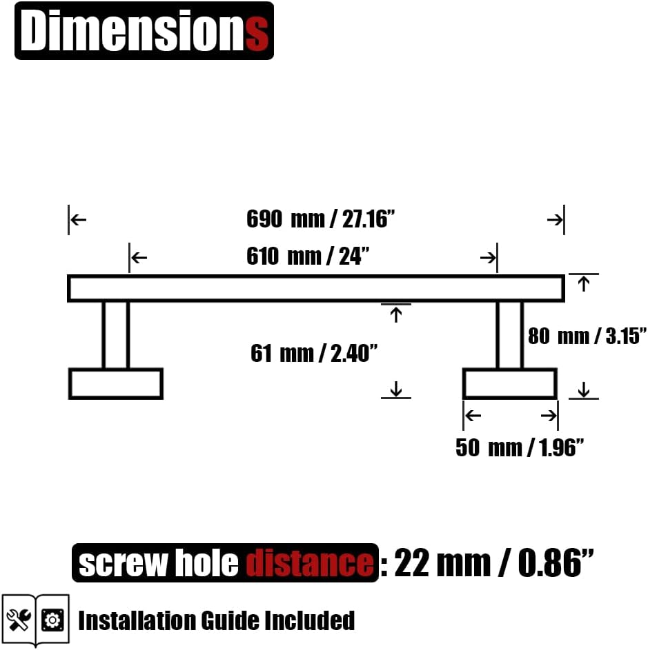 JQK Black Towel Bar, 24 Inch 304 Stainless Steel Thicken 0.8mm Towel Rack Bathroom, Towel Holder Matte Black Wall Mount, Total Length 27 Inch 2 Pack, TB110L24-PB-P2
