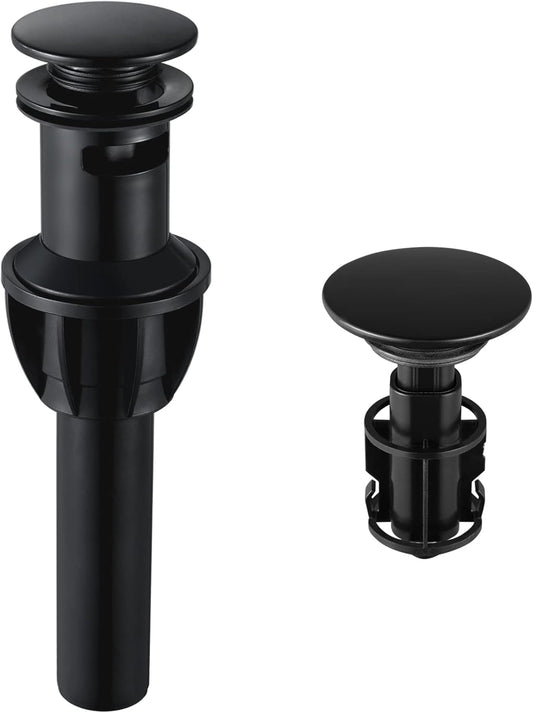 Bathroom Sink Drain, Pop Up Drain Stopper with Overflow, Lavatory Vanity Vessel Sink Drain Assembly, Matte Black