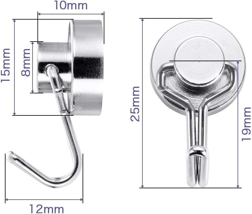 BTLIN Mini Magnetic Hooks, Strong Neodymium Magnet with Hook, Heavy Duty Small Metal Hanging Hook Max Load 18 lbs for Kitchen Fridge Grill Office 12 Pack
