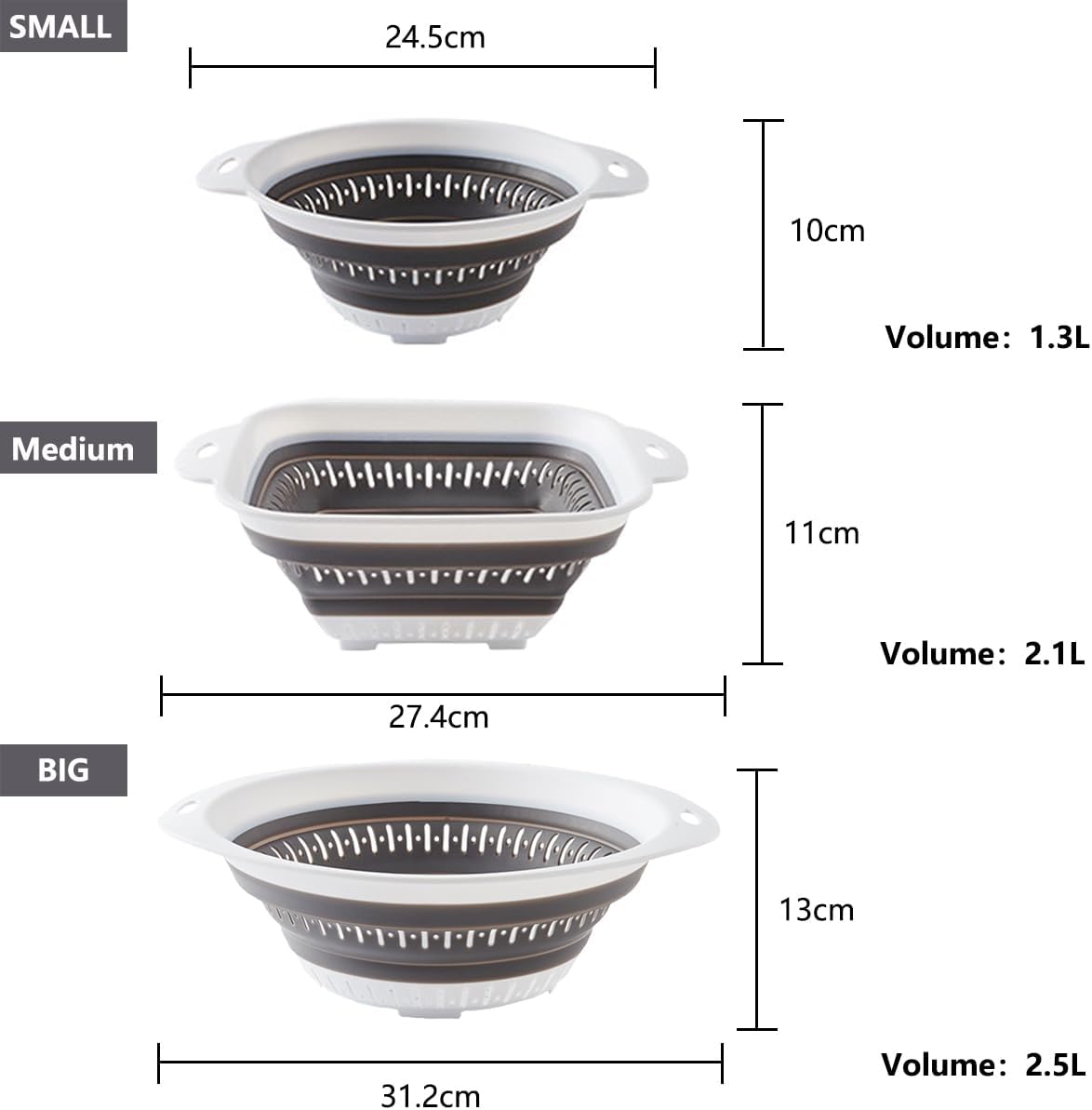 Collapsible Colander and Strainer,Silicone Strainer Colanders & Food Strainers,for Vegetable and Fruit, Kitchen Essentials (2, Blue, 2.5L+2.5L)