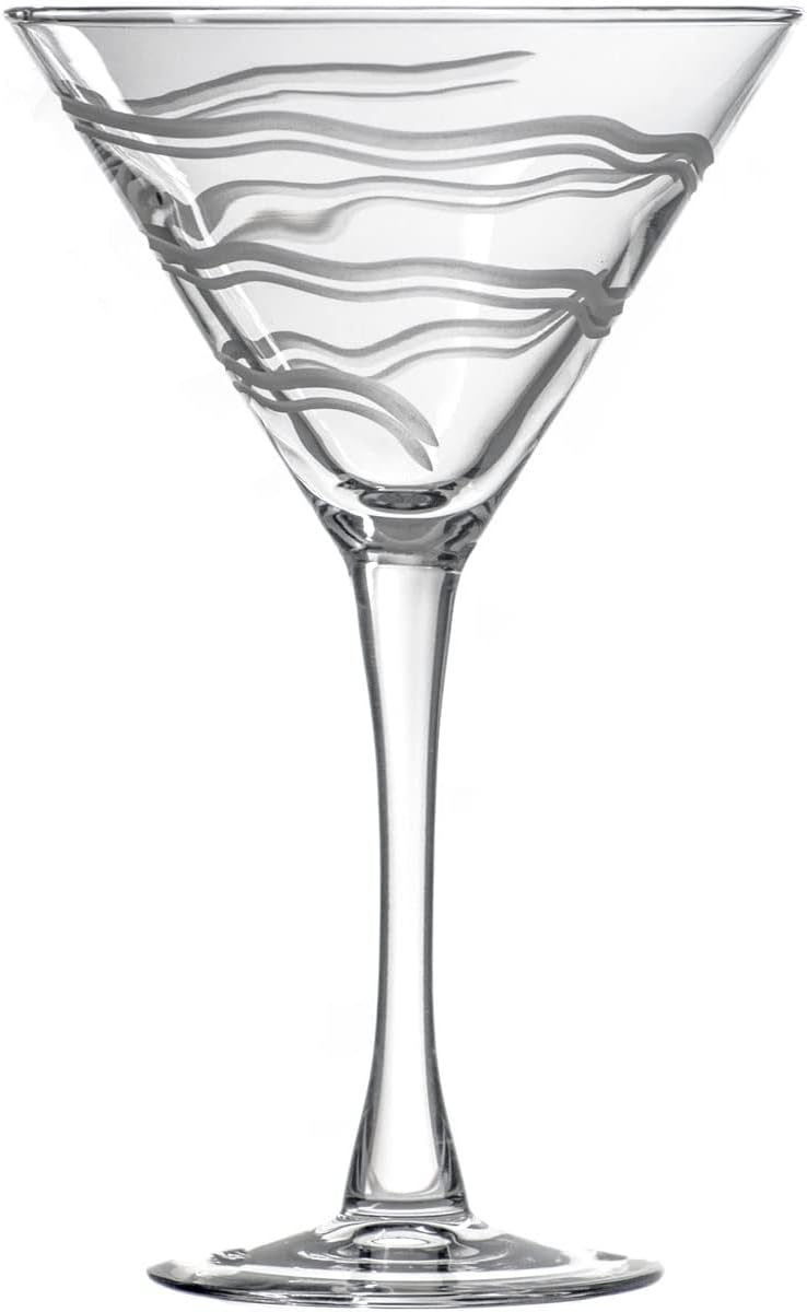 Rolf Glass Good Vibrations Martini Glass | Set of 4 Stemmed 10oz Martini Glasses | Lead-Free Crystal Glass | Diamond-Wheel Engraved | Made in the USA | Etched Spiral Design