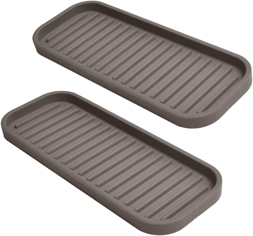 Gosmol Silicone Sponge Holder Kitchen Sink Organizer Tray Dish Caddy Soap Dispenser, Scrubber Spoon Holder,Dishwashing Accessories 2 Pack (Brown)