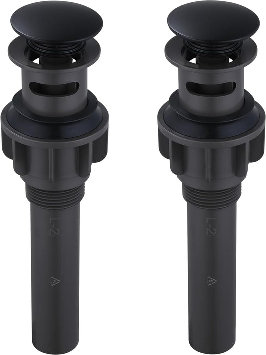 ARCORA Bathroom Sink Drain with Overflow 2 Pack, Matte Black Pop Up Drain Stopper Vanity Vessel Sink Clicker Drain Stopper