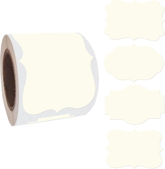 SALEMAR 200PCS Fancy Shape Sticker Labels for Essential Oil, Bottle, Food and Jars, Adhesive Gift Tag Stickers for Christmas (Cream)