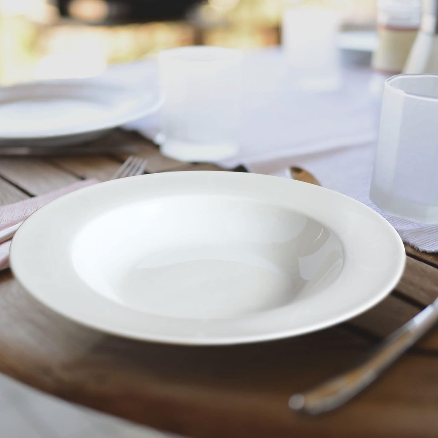 Artena 8 Ounces Pasta Bowls Set of 4, 8.5 inch Soup Bowls, Advanced Porcelain Salad Bowl, Wide Rim Pasta Plates, Shallow Bowls for Kitchen, Rimmed White Plates and Bowls Set, Microwave Oven Safe