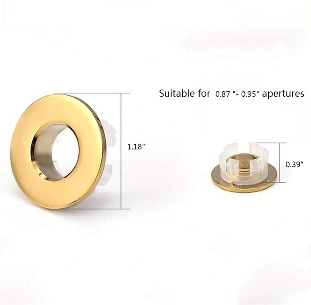 Sink Basin Trim Overflow Cover Brass Insert in Hole Round Caps Gold 2 PCS