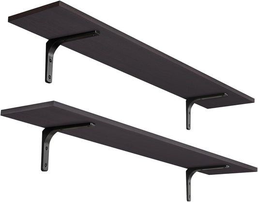 DINZI LVJ Long Wall Shelves, 47.3Inch Wall Mounted Shelves Set of 2, Extra Large Wall Storage Ledges with Sturdy Metal Brackets for Living Room, Bathroom, Bedroom, Kitchen, Espresso