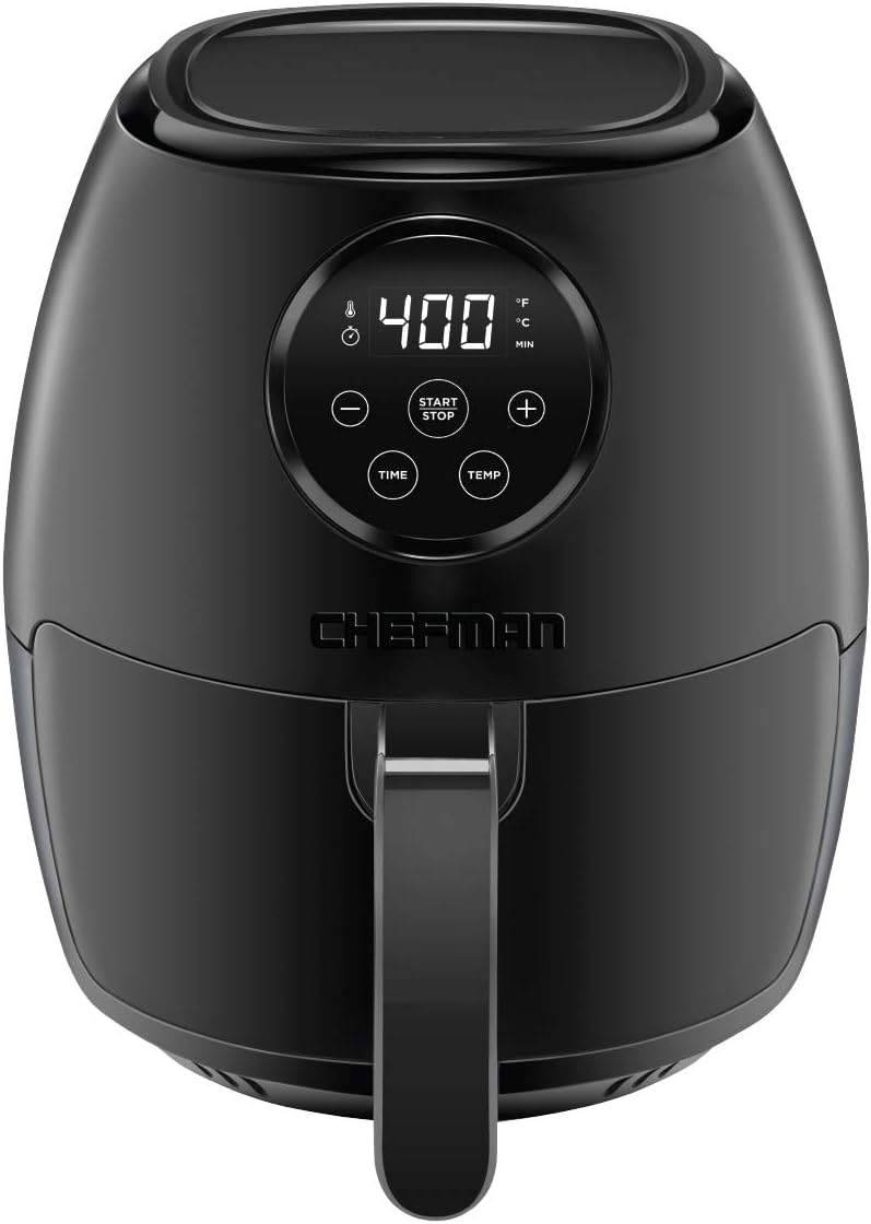 CHEFMAN Small Air Fryer Healthy Cooking, 3.6 Qt, User Friendly, Nonstick, Digital Touch Screen, Dishwasher Safe Basket, w/ 60 Minute Timer & Auto Shutoff, Matte Black, Cookbook Included