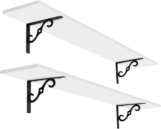 DINZI LVJ Long Wall Shelves, 47.3 Inch Large Floating Shelves Set of 2, Wide Display Shelf Wall Mounted with Brackets, Easy Hanging for Living Room, Toilet, Office, Bedroom, White