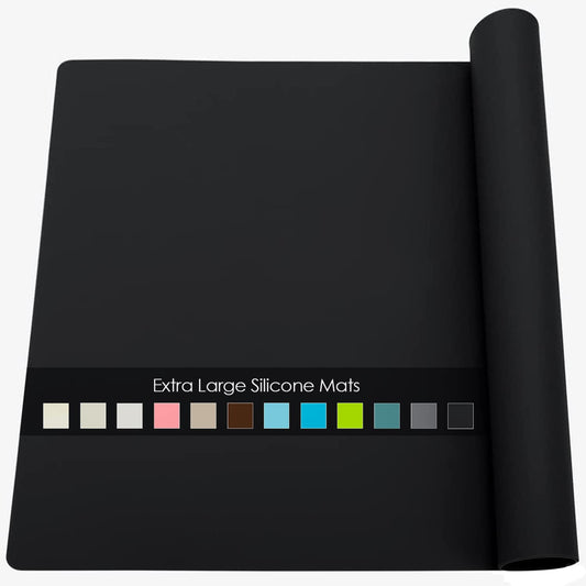 Large Silicone Mats for Kitchen Counter, 27.6 x 19.7'' Countertop Protector Mat Heat Resistant Mat for Air Fryer, Non-Slip Table Placemat for Kids, Nonstick Black Silicone Mat for Baking Pastry, 1Pcs