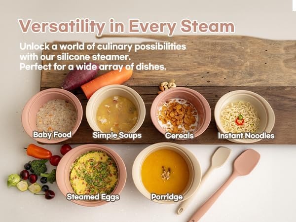 Microwave Silicone Steamer for Baby Food, Made In Korea, Oven & Dishwasher Safe to 482°F, Easy Clean, Microwave Pot with Handle & Lid, 100% Food Grade Steamer Bowl (Creme Brulee, 27.1oz (800ml))