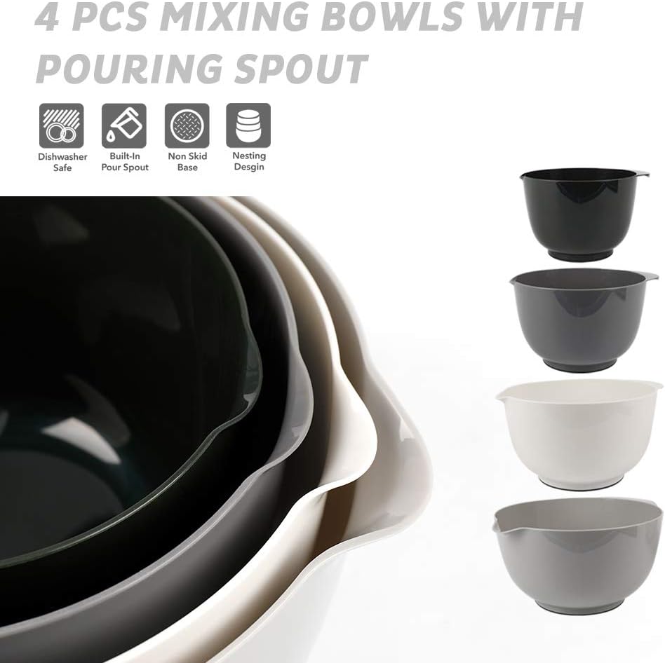 BoxedHome Classic Mixing Bowl Set, BPA Free Plastic, Microwave and Dishwasher Safe (Set of 4, Grey),3.5 quarts