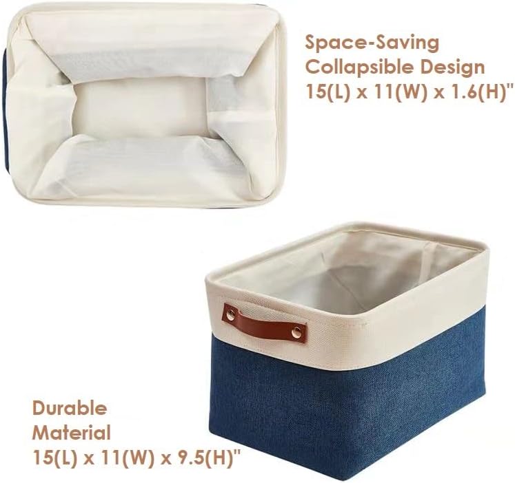 DECOMOMO Storage Baskets for Shelves - Fabric Storage Bins, Linen Closet Organizers and Storage (Navy Blue & White, Large - 4 Pack)