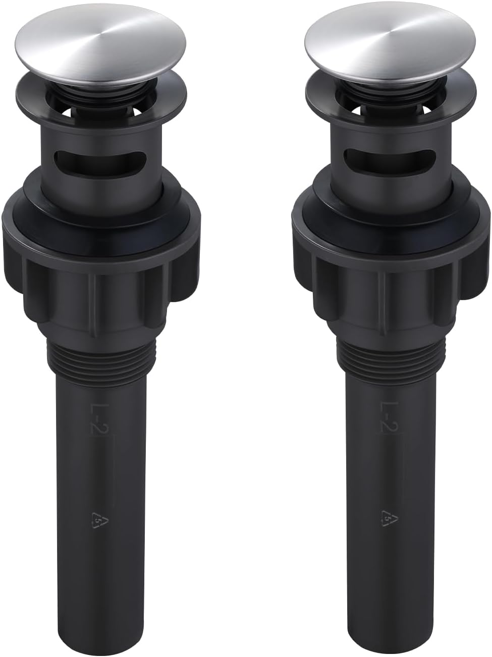 ARCORA Bathroom Sink Drain with Overflow 2 Pack, Brushed Nickel Pop Up Drain Stopper Vanity Vessel Sink Clicker Drain Stopper