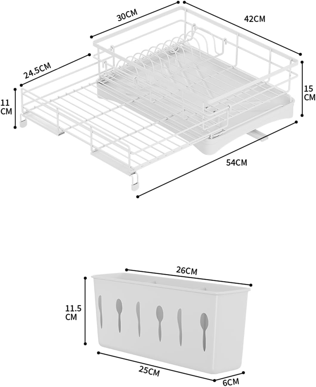 Large Dish Drying Rack - Expandable Dish drainers for Kitchen Counter,Over The Sink Dish Drainer Drying Rack,Rustproof Dish Drainer with Utensil Holder and Drainboard White