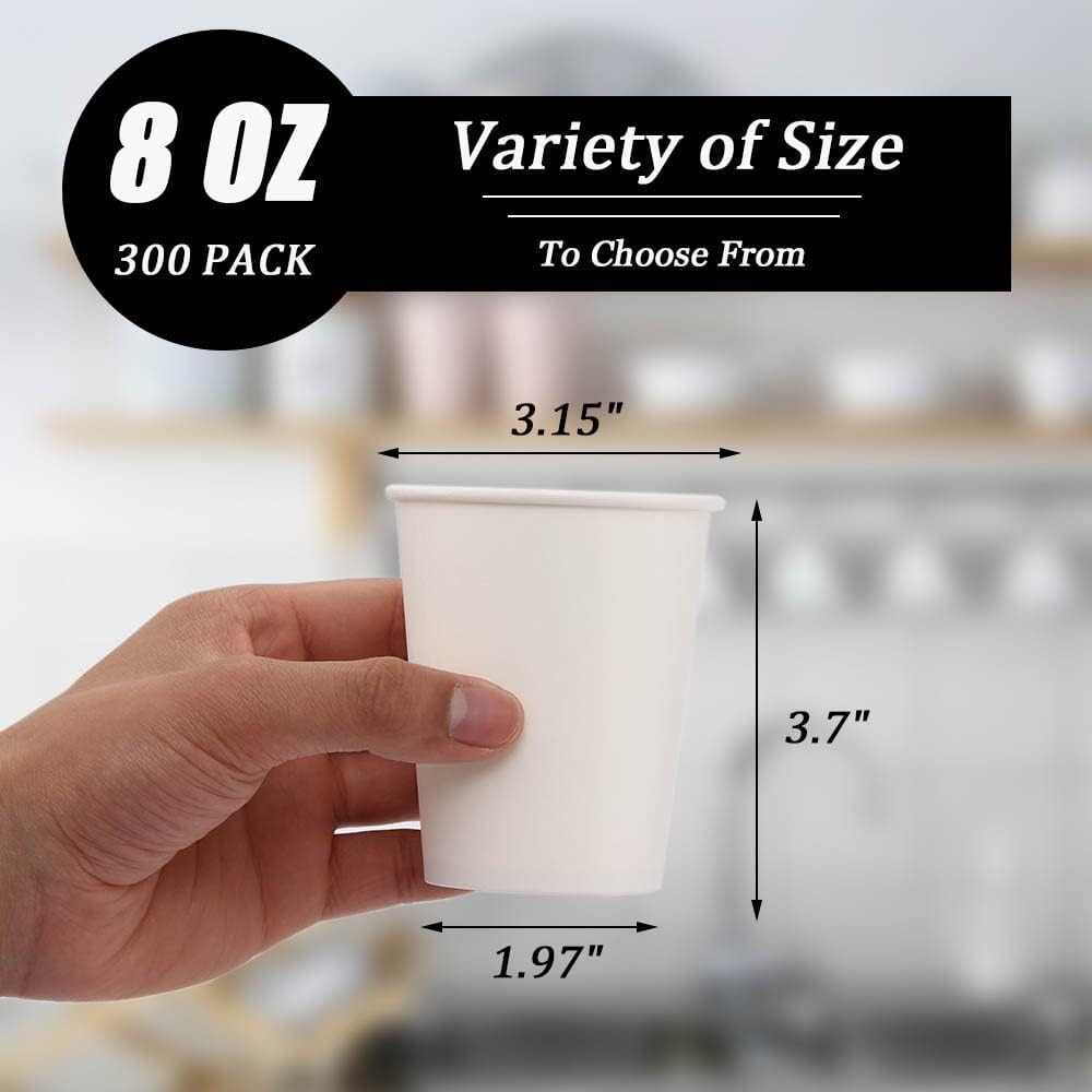 Lamosi 300 Pack Paper Cups 8 oz, Disposable Coffee Cups, Paper Coffee Cups 8 oz, White Hot/Cold Beverage Drinking Cup for Water Juice or Tea, Office Party Home Travel