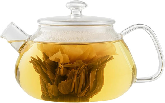 Viva Nicola All Borosilicate Glass Teapot with Tea Included, Lid, with Removable Infuser for Loose Leaf Tea - No Metal Or Plastic for The Perfect Brew, 25oz Tea Maker, Stove Top Safe, No Drip Spout