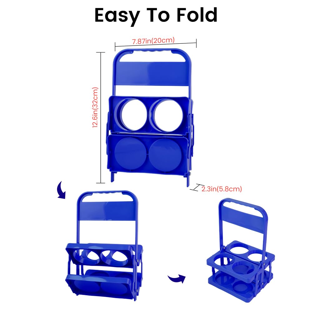 Bodaon 4 Cup Drink Carrier with Handle, Plastic Cup Carriers for Drinks, Drink Holder for Car, GrubHub/Eats Doordash Accessories, Portable Foldable Reusable Mobile, Use for Food Delivery Bag, Blue