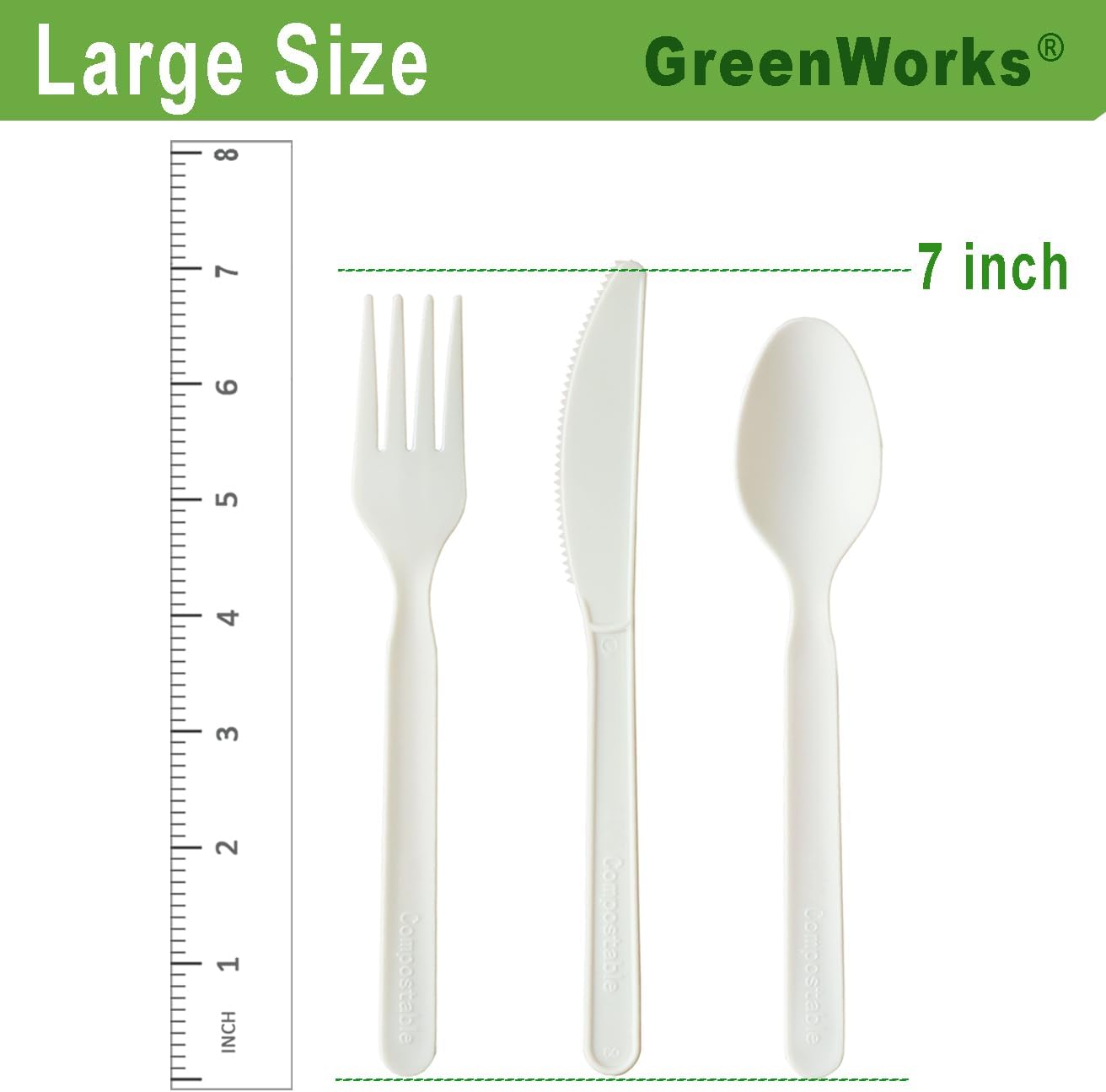 GreenWorks Heavy-duty Compostable Spoons,BPI Certified,100 Count Large Disposable Cutlery Spoons