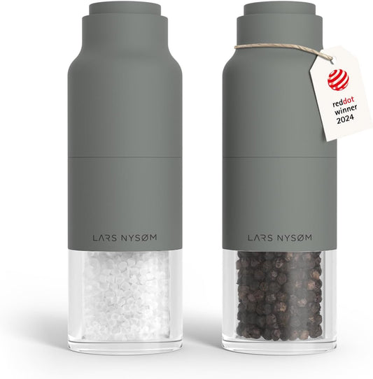 LARS NYSØM Salt and Pepper Grinder Set, Stainless Steel Manual Salt and Pepper Mills, Adjustable Ceramic Grinder, Design Spice Shakers (Ash Gray)
