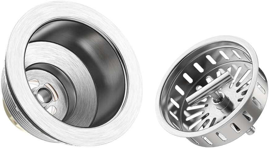 KONE Kitchen Sink Drain Sink Strainer 3-1/2 Inch Drain Assembly Kit Replacement for Universal 3.5 Inch Kitchen Sink, All Stainless Steel Body with Strainer Basket and Drain Stopper (9171，Stainless)