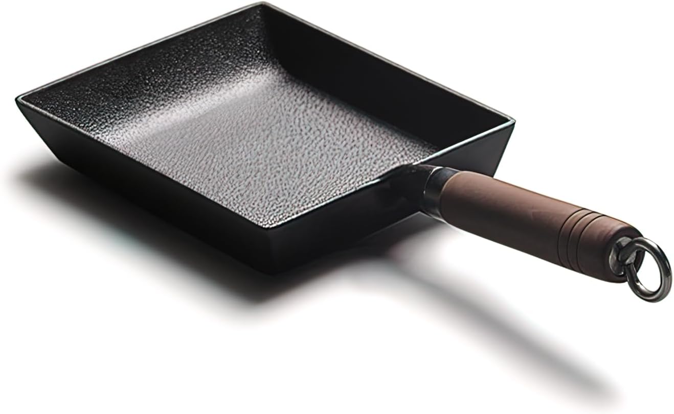 YYMIYU Tamagoyaki Japanese Omelette Pan Cast Iron Wooden Handle 9×7 inch