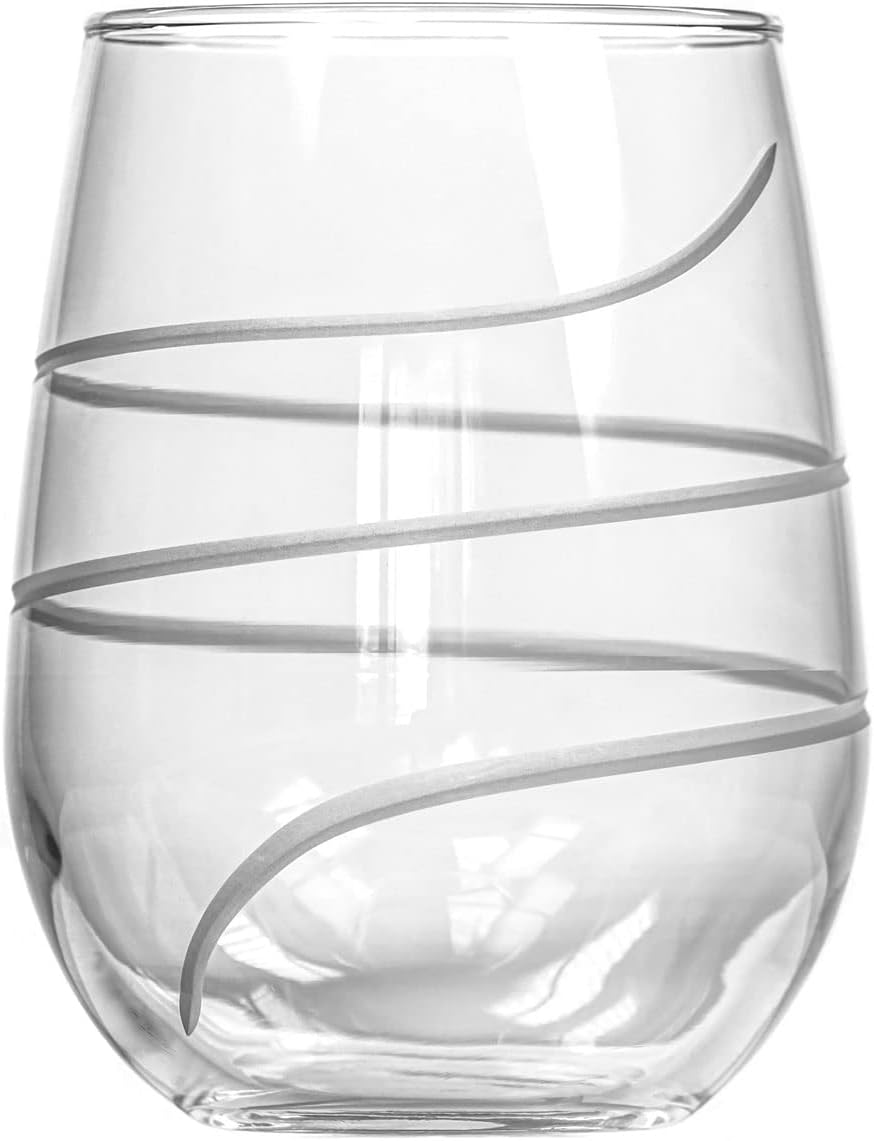 Rolf Glass Twist Stemless Wine Tumbler 17 ounce | Proudly Made in the USA | Stemless Wine Glasses | Lead-Free Glass | Etched Tumbler Glasses (Set of 2)