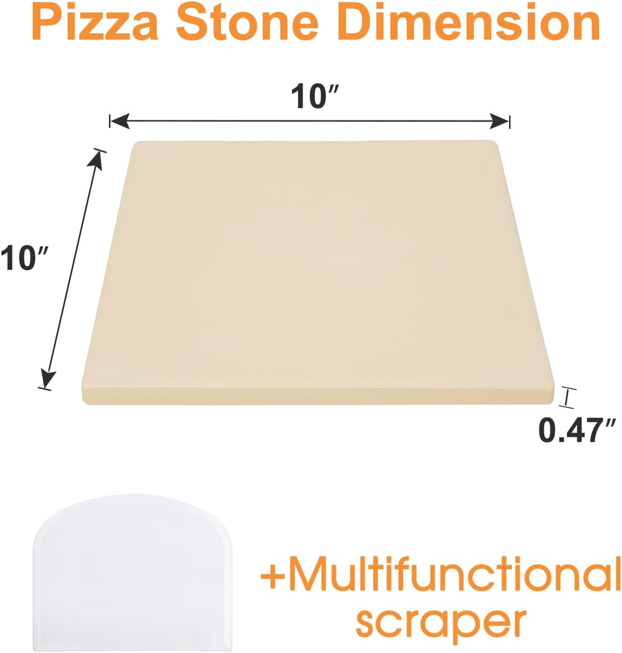 Small 10x10 inch Pizza Stone,for RV Camper Oven,Square baking stone Grill,Can make pizza, bread, pies,BBQ, Durable and Safe, Give away Plastic Scraper