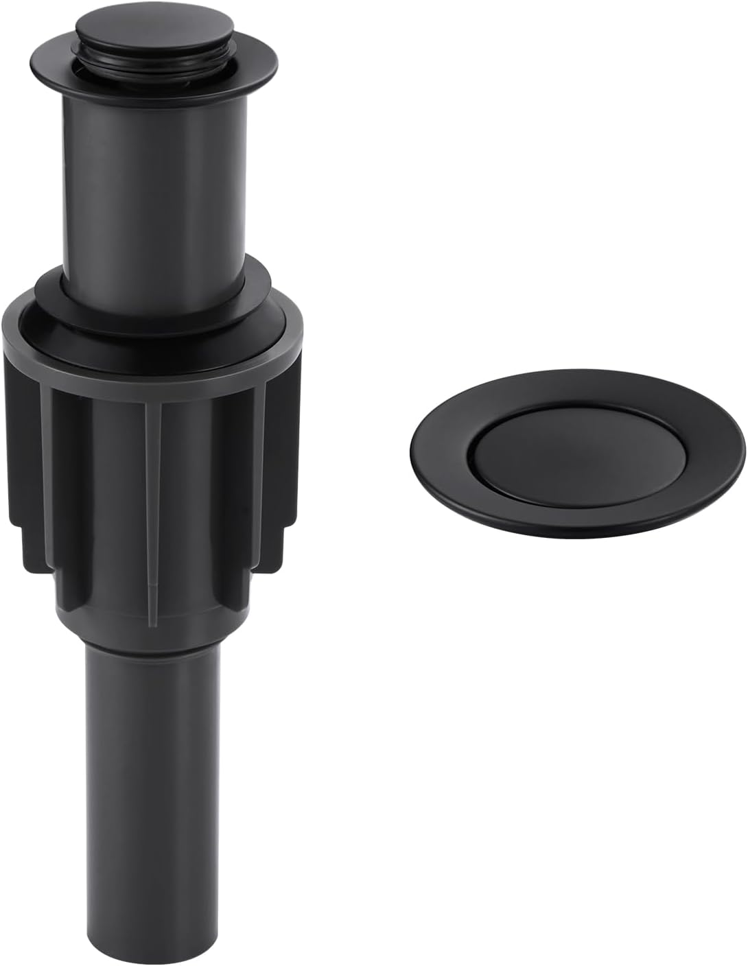 ALEASHA Pop Up Sink Drain Without Overflow, Bathroom Sink Drain Vessel Sink Stopper Pop Up Sink Drain Stopper, Pop Up Drain for Bathroom Sink Drain Strainer for Hair Catcher, Matte Black