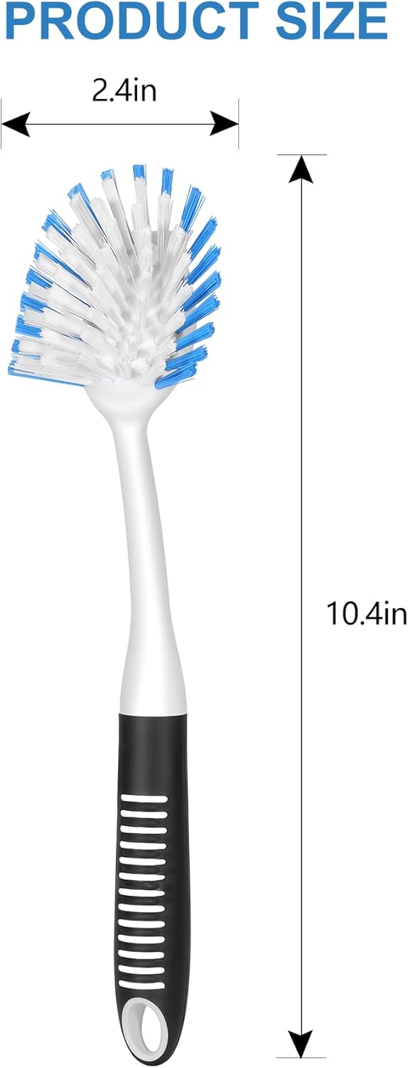 SetSail Dish Brush with Handle, 2 Pack Stiff Bristles Dish Scrubber with Built-in Scraper Dish Scrub Brushes for Cleaning Dishes, Pots and Pans, Kitchen Sink