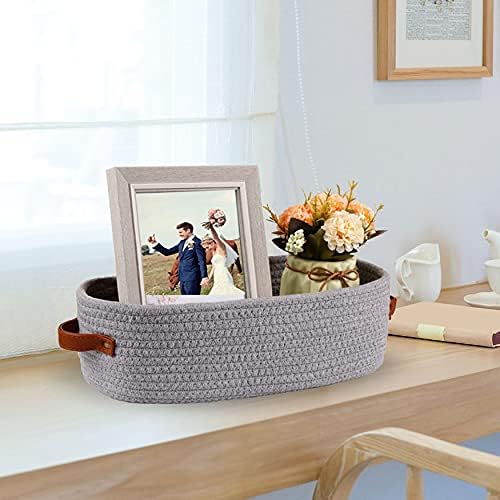 Cotton Rope Small Woven Toilet Paper Room Storage Basket with Handles for Bathroom, 13"x5.9"x4" Gary