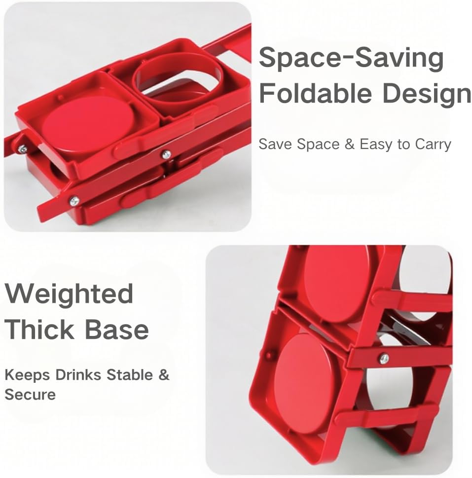 Musbus Reusable Drink Carrier with Handle for Doordash, Grubhub, Portable Cup/Coffee Holder Accessories for Delivery, Foldable Drinks Caddy with Tray, Car Durable Plastic Festive Bottle, Vacation