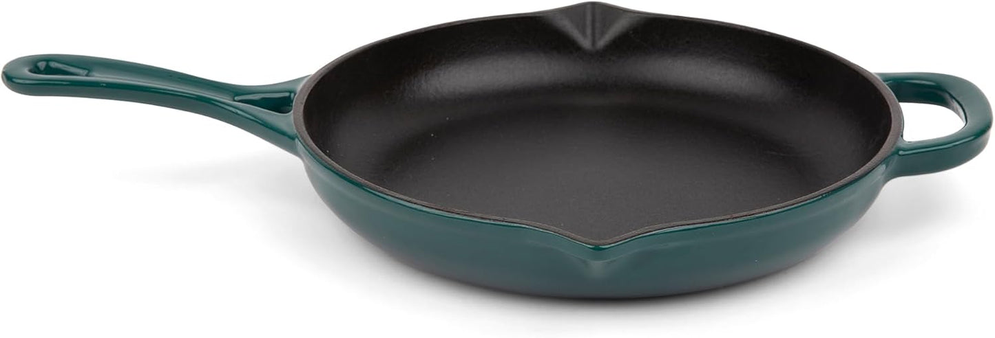 Larder & Vine Enameled Cast Iron Skillet | 10.25 inch Cast Iron Pan | Saute Pan with Pour Spouts | Enamel Coated Cast Iron Skillet | Compatible on All Cooktops & Oven Safe to 500° F | Bondi