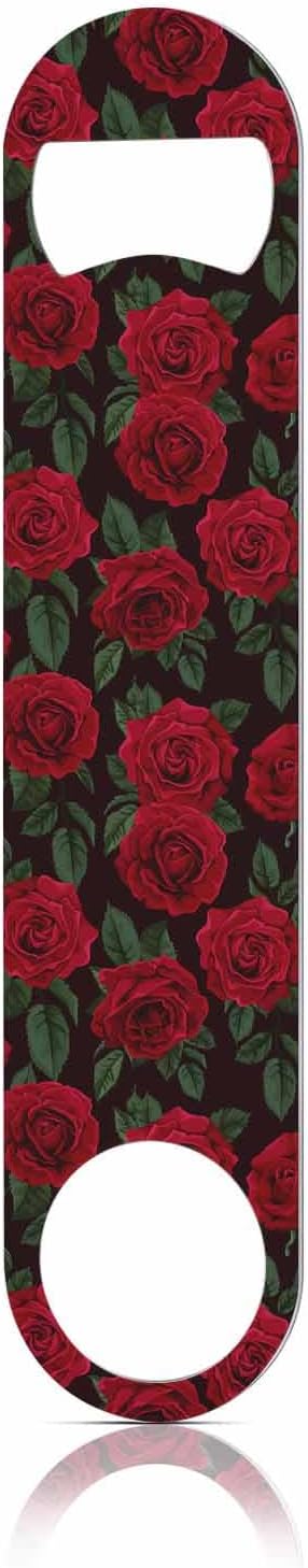Red Rose Stainless Steel Bottle Opener Flower Art Romantic Floral Petal Blossom Green Leaf Valentine Mother's Day Flat Beer Bottle Opener Keychain for Home Kitchen Bar Restaurant Party Gift