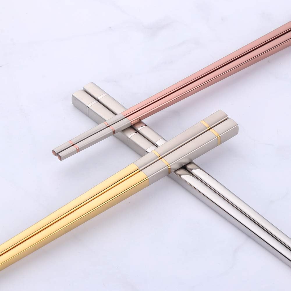 Buyer Star 5-pair Nice Stainless Steel Featured Chopsticks Metal Reusable Chopsticks Chinese Square Chopsticks